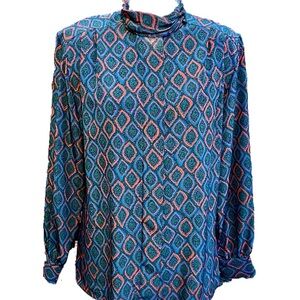 VINTAGE Pendleton button shawl mock neck blouse paisley diamond geometric 80s‎